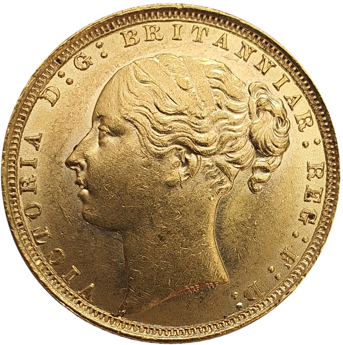 1871 Queen Victoria Young Head Gold Sovereign - Large B.P - NGC AU 58