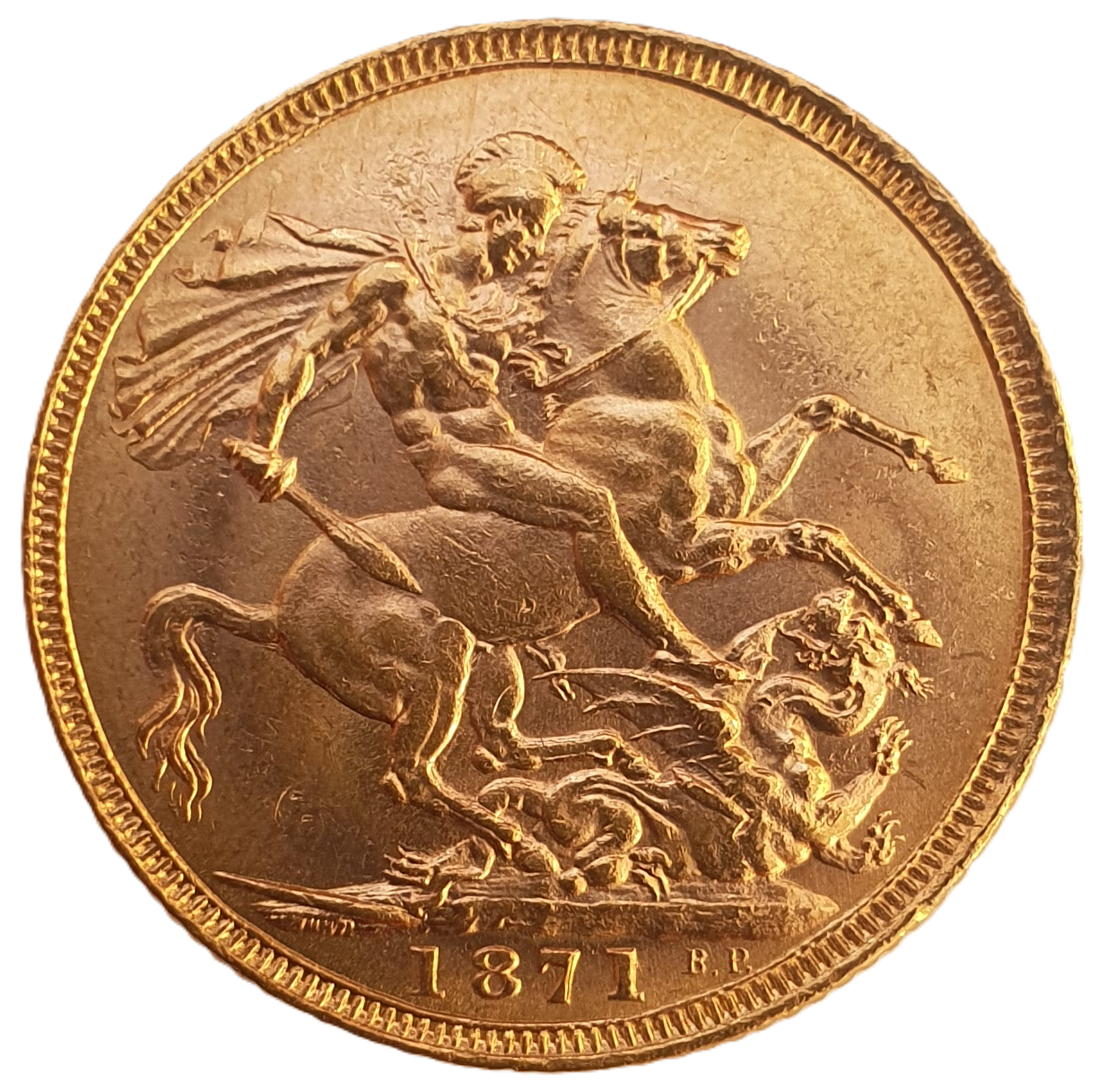 1871 Queen Victoria Young Head Gold Sovereign - Large B.P