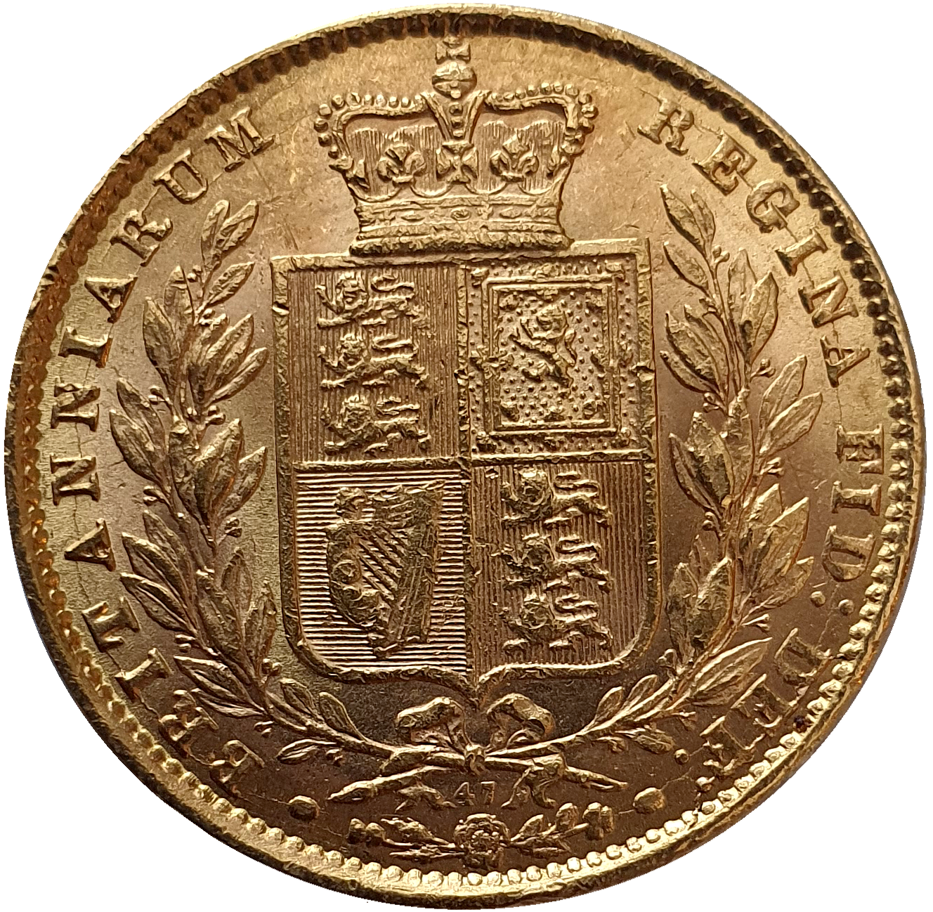 1872 Queen Victoria Shield Reverse Sovereign - Die # 47