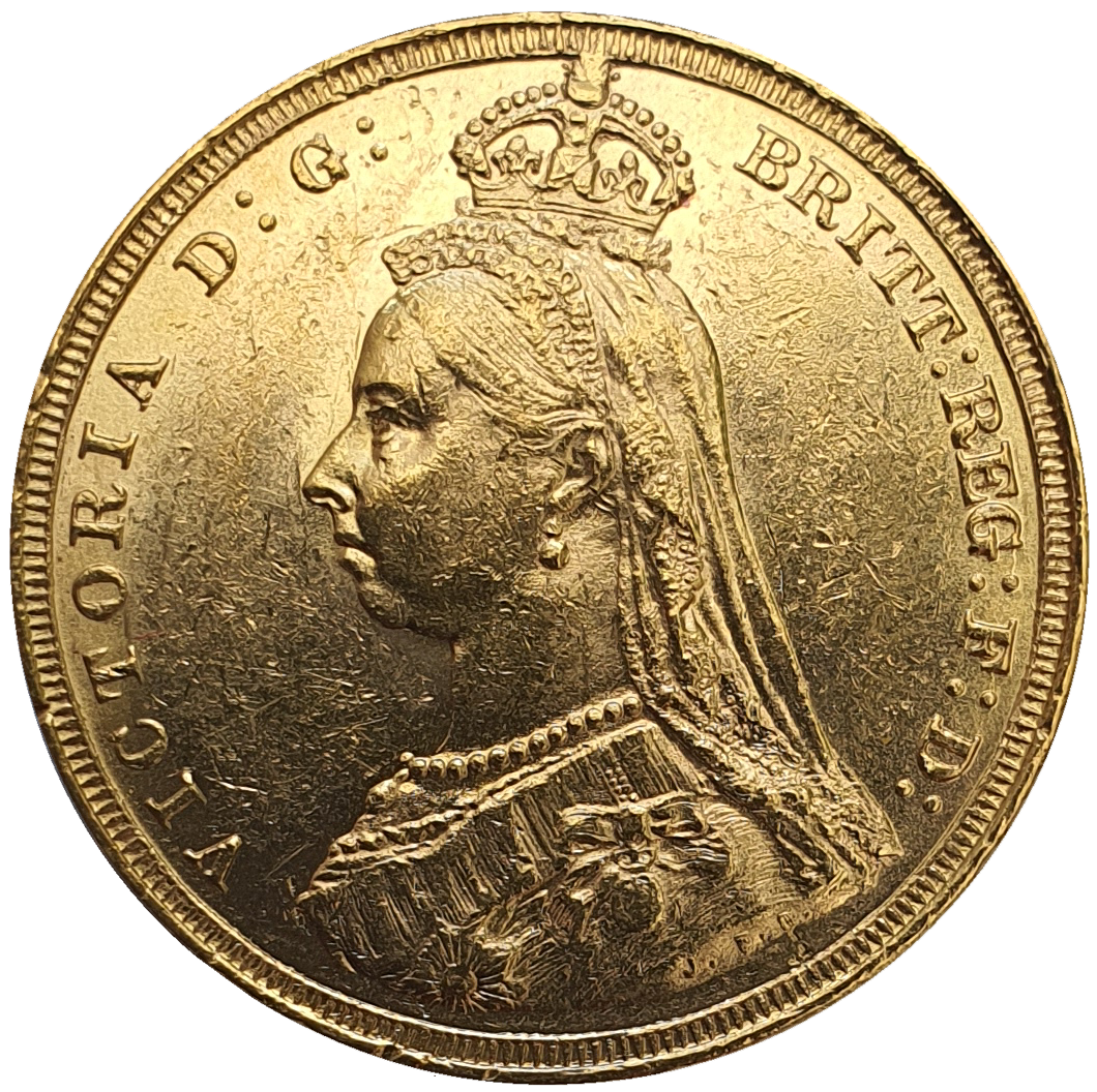 1887-M Queen Victoria Jubilee Head Gold Sovereign - (Extremely Rare) DISH M1
