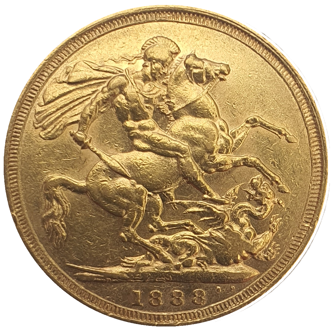 1888-S Queen Victoria Jubilee Head Gold Sovereign - DISH S9 - First Bust