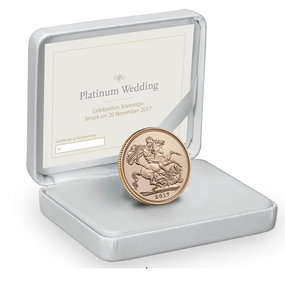 2017 Queen Elizabeth II Strike on the Day 'Platinum Wedding' Gold Sovereign