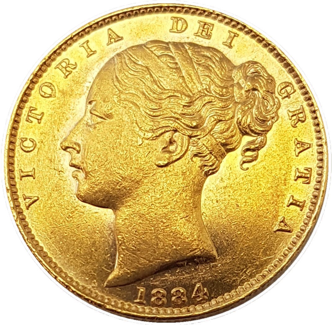 1884-M Queen Victoria Shield Reverse Sovereign - NGC AU-58 AUNC