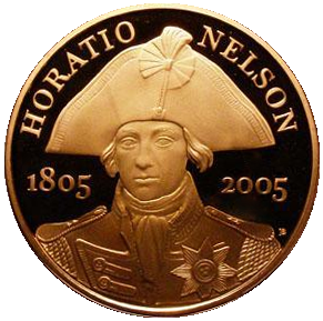 2005 Queen Elizabeth II Trafalgar / Nelson Pair Gold Proof 5 Pounds + Boxed / COA