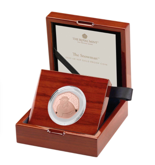 2020 Snowman Hugging' Gold Proof 50P - 275 issue Limit.