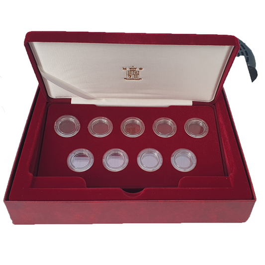 Royal Mint Luxury Velvet Case with Screw Type Capsules for 9 Sovereign