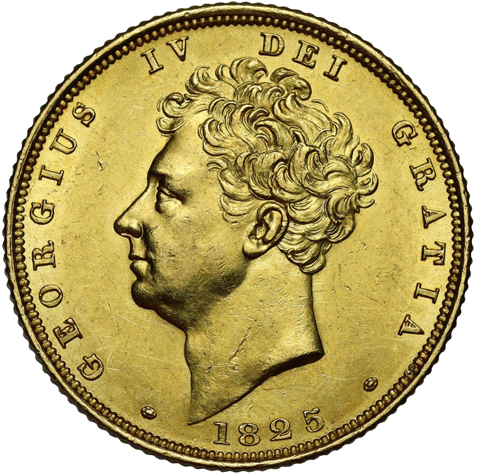 1825 George IV Bare Head Gold Full Sovereign - Prooflike brilliance