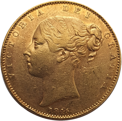 1845 Queen Victoria Shield Reverse Sovereign - narrow date