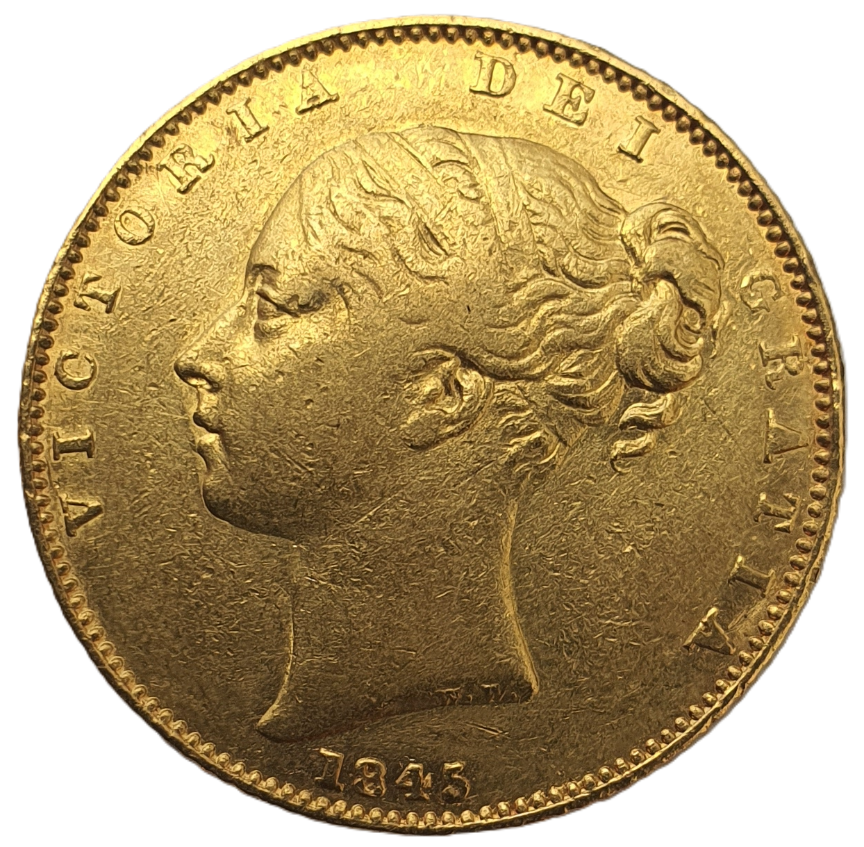 1845 Queen Victoria Shield Reverse Sovereign - Narrow Date