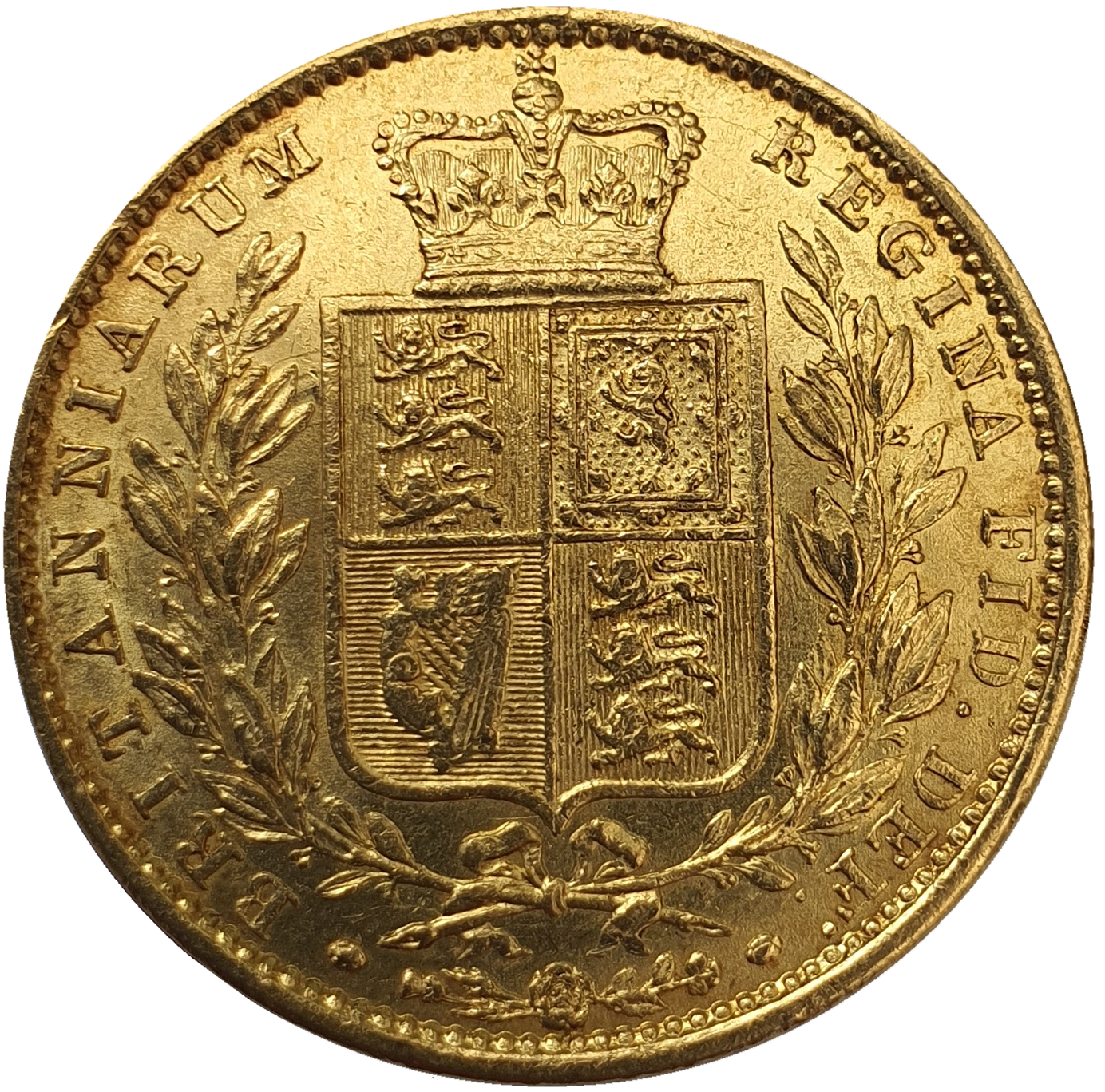 1845 Queen Victoria Shield Reverse Sovereign - High '4' in Date
