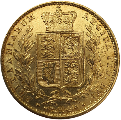 1845 Queen Victoria Shield Reverse Sovereign - High '4' in Date