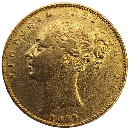1862 Queen Victoria Shield Reverse Sovereign - R/E in BRITT