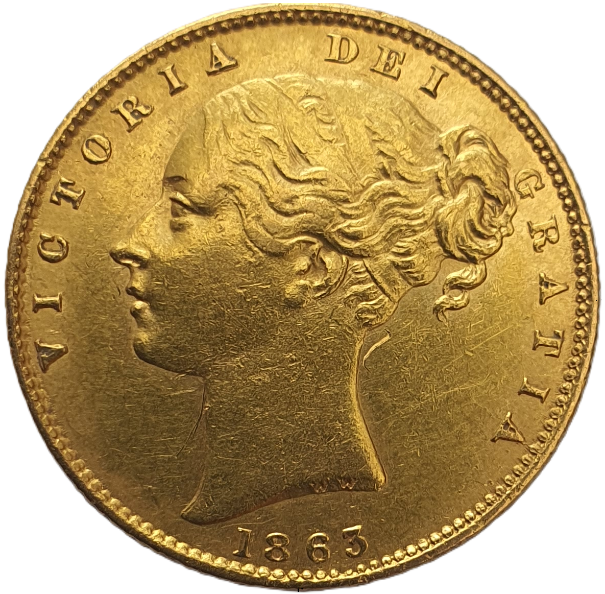 1863 Queen Victoria Shield Reverse Sovereign - #Die No12