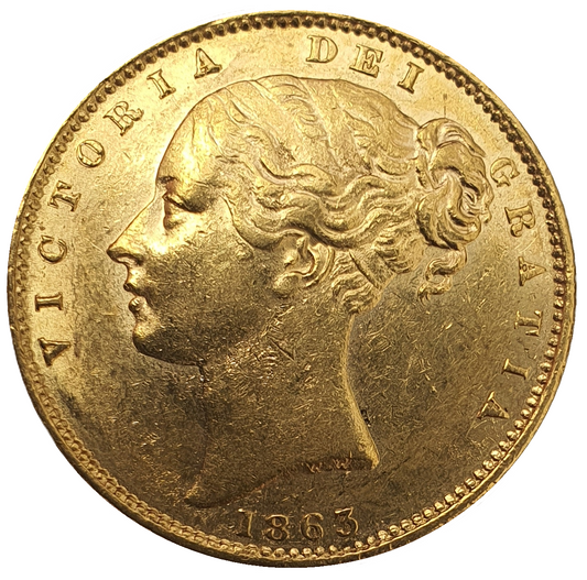 1863 Queen Victoria Shield Reverse Sovereign - #Die No15