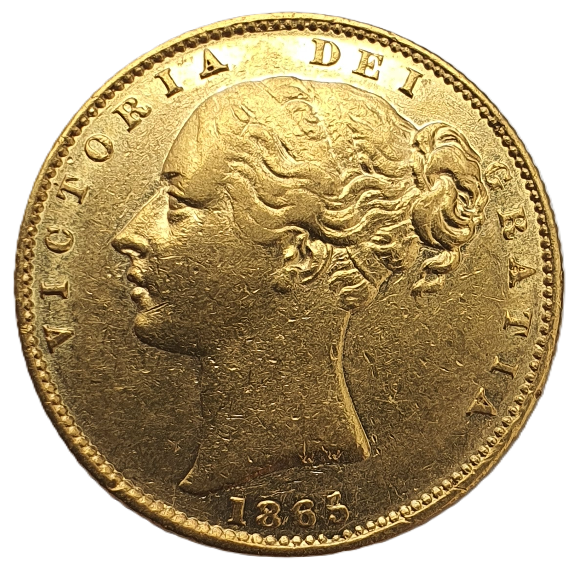 1865 Queen Victoria Shield Reverse Sovereign - #Die No21