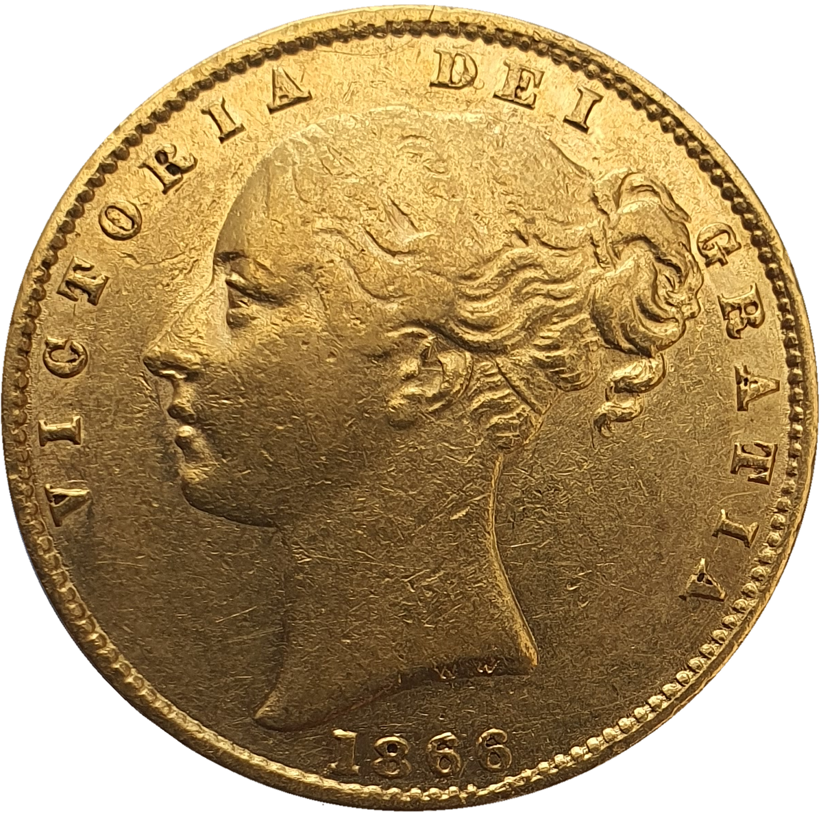 1866 Queen Victoria Shield Reverse Sovereign - #Die No75