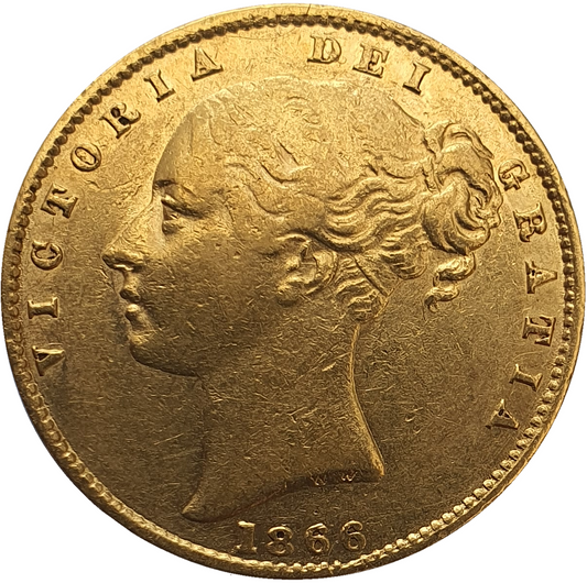 1866 Queen Victoria Shield Reverse Sovereign - #Die No75