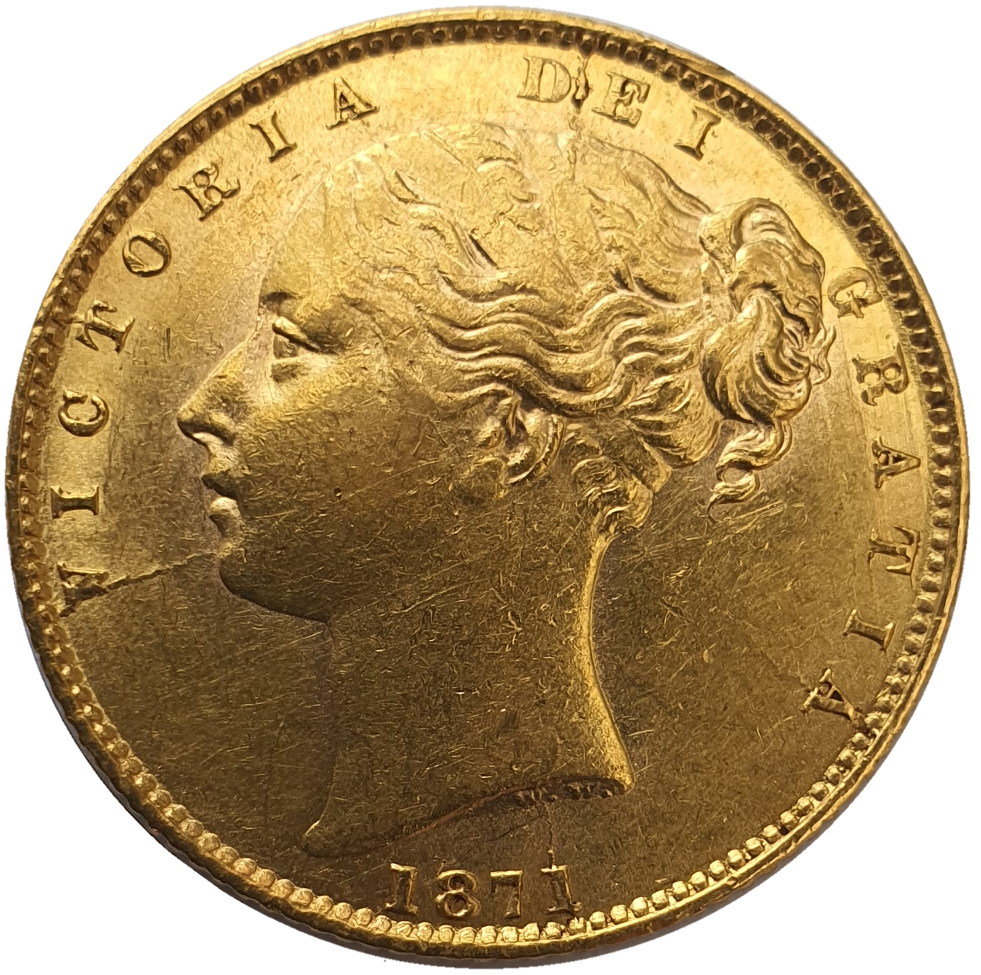1871 Queen Victoria Shield Reverse Sovereign - Die #37