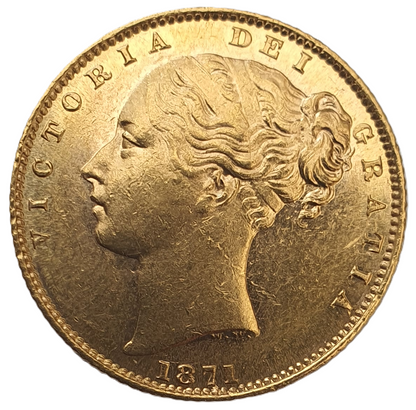 1871 Queen Victoria Shield Reverse Sovereign - Die #12 - AUNC