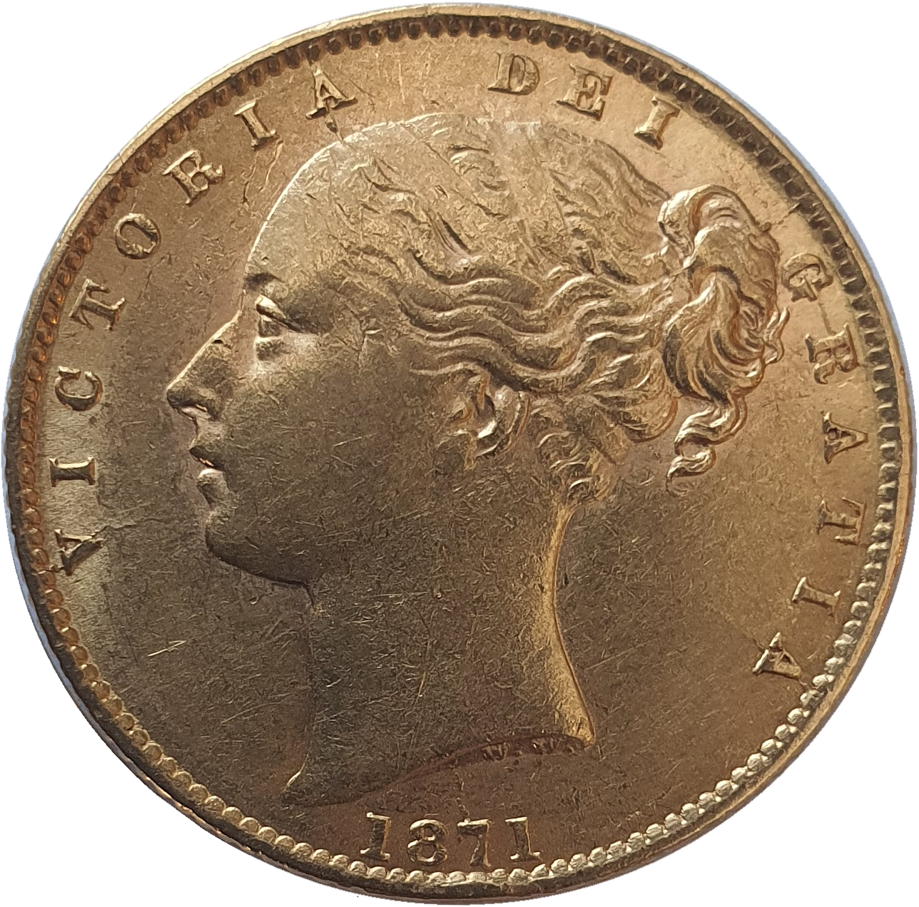 1871 Queen Victoria Shield Reverse Sovereign - Die #48