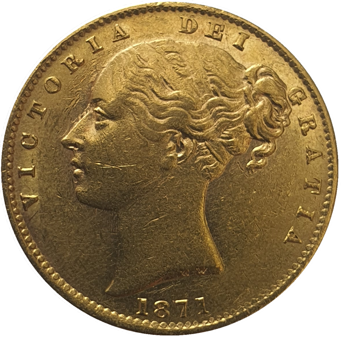 1871-S Queen Victoria Shield Reverse Sovereign - WW incuse