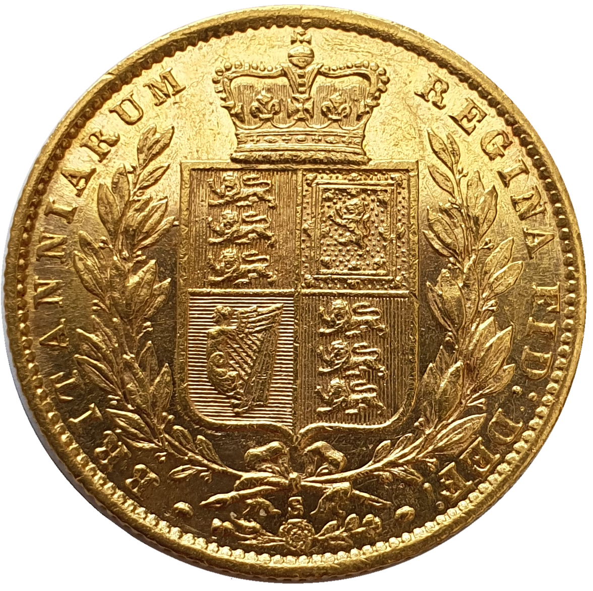 1871-S Queen Victoria Shield Reverse Sovereign - WW incuse