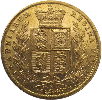 1871-S Queen Victoria Shield Reverse Sovereign - WW incuse