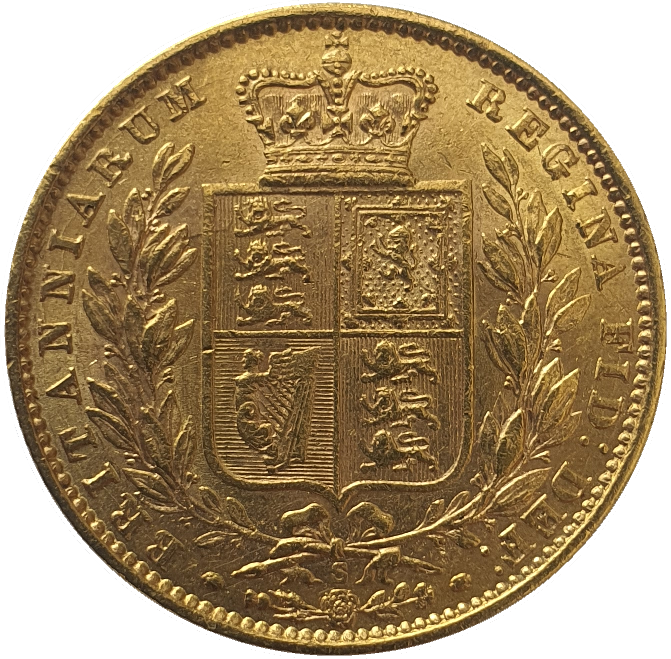 1871-S Queen Victoria Shield Reverse Sovereign - WW in relief