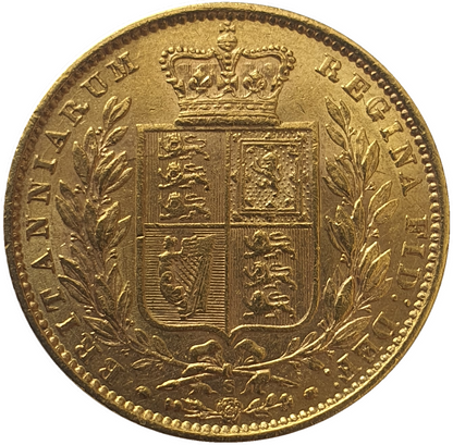 1871-S Queen Victoria Shield Reverse Sovereign - WW in relief