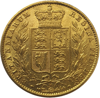 1872-M Queen Victoria Shield Reverse Sovereign
