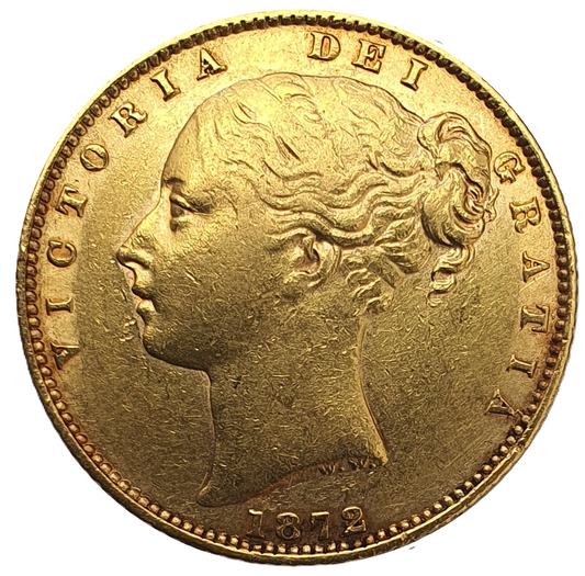 1872 Queen Victoria Shield Reverse Sovereign - Die #32