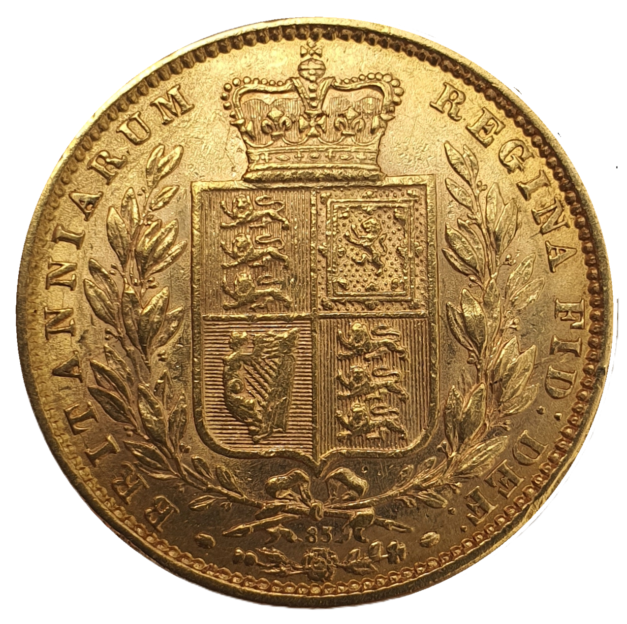 1872 Queen Victoria Shield Reverse Sovereign - Die # 83