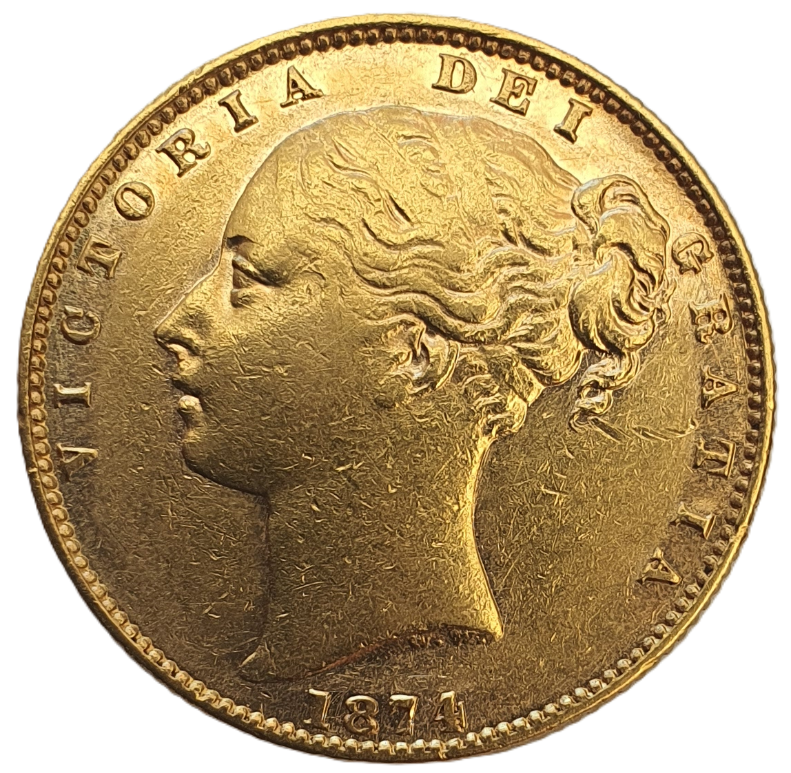 1874-M Queen Victoria Shield Reverse Sovereign - RARE