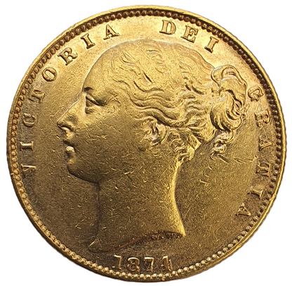 1874-M Queen Victoria Shield Reverse Sovereign - RARE