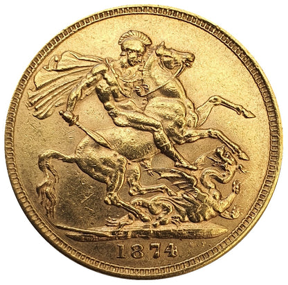 1874 Queen Victoria Young Head Gold Sovereign (Sydney)