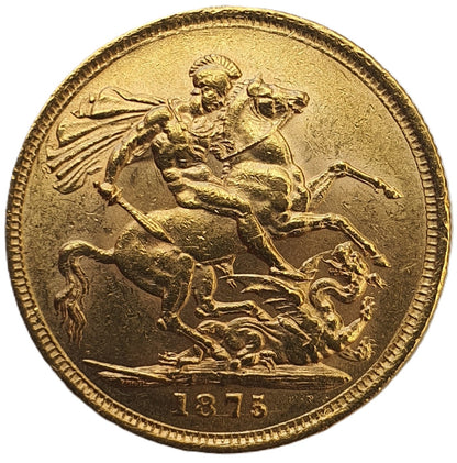 1875-M Queen Victoria Young Head Gold Sovereign
