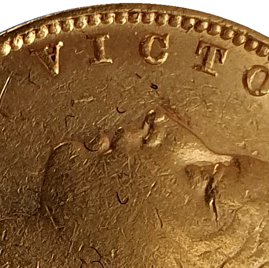 1880-S Queen Victoria Shield Reverse Sovereign - A for V in VICTORIA