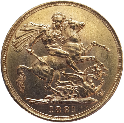 1881-M Queen Victoria Young Head Gold Sovereign