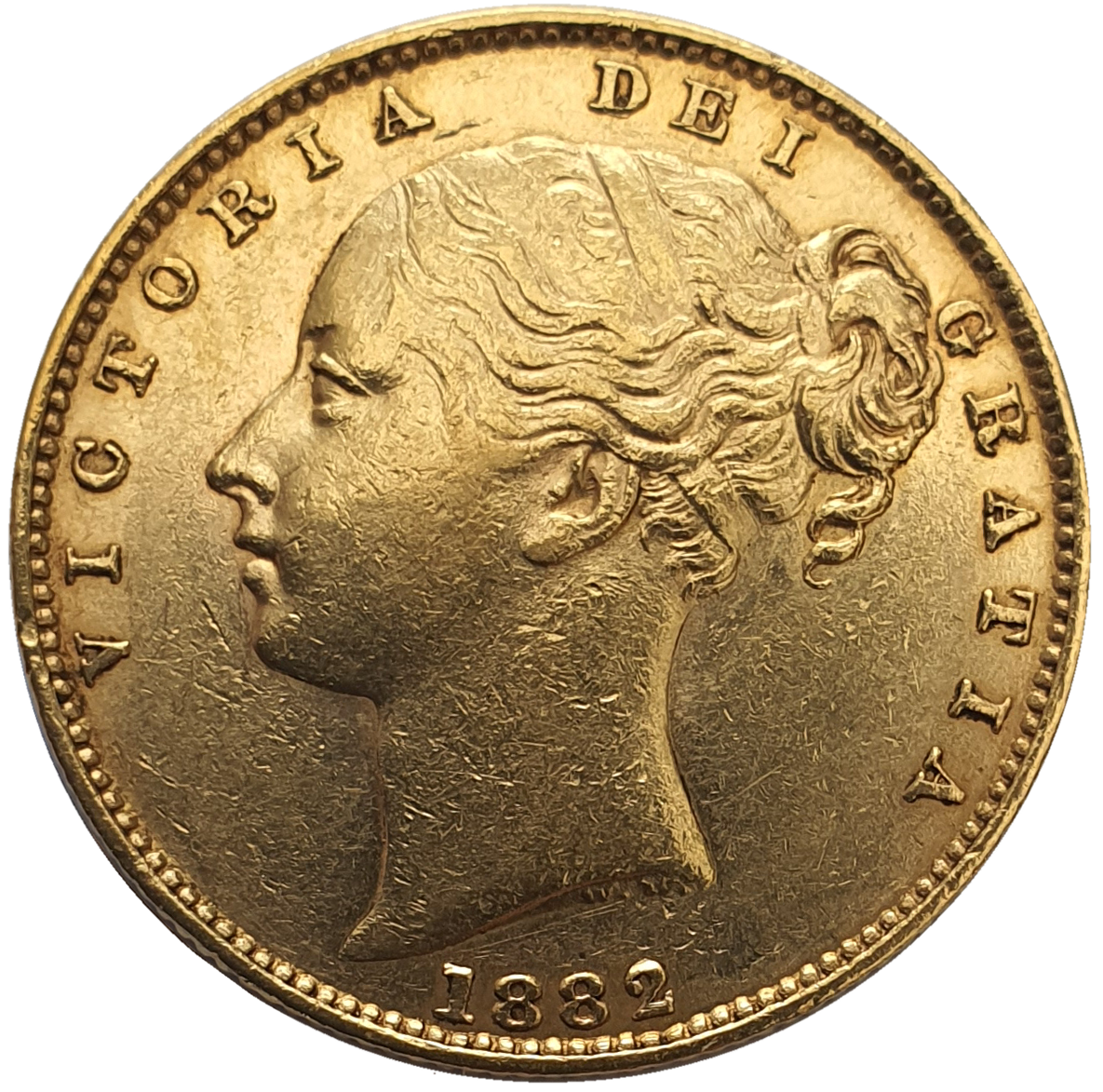 1882-M Queen Victoria Shield Reverse Sovereign