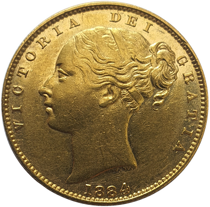 1884-M Queen Victoria Shield Reverse Sovereign