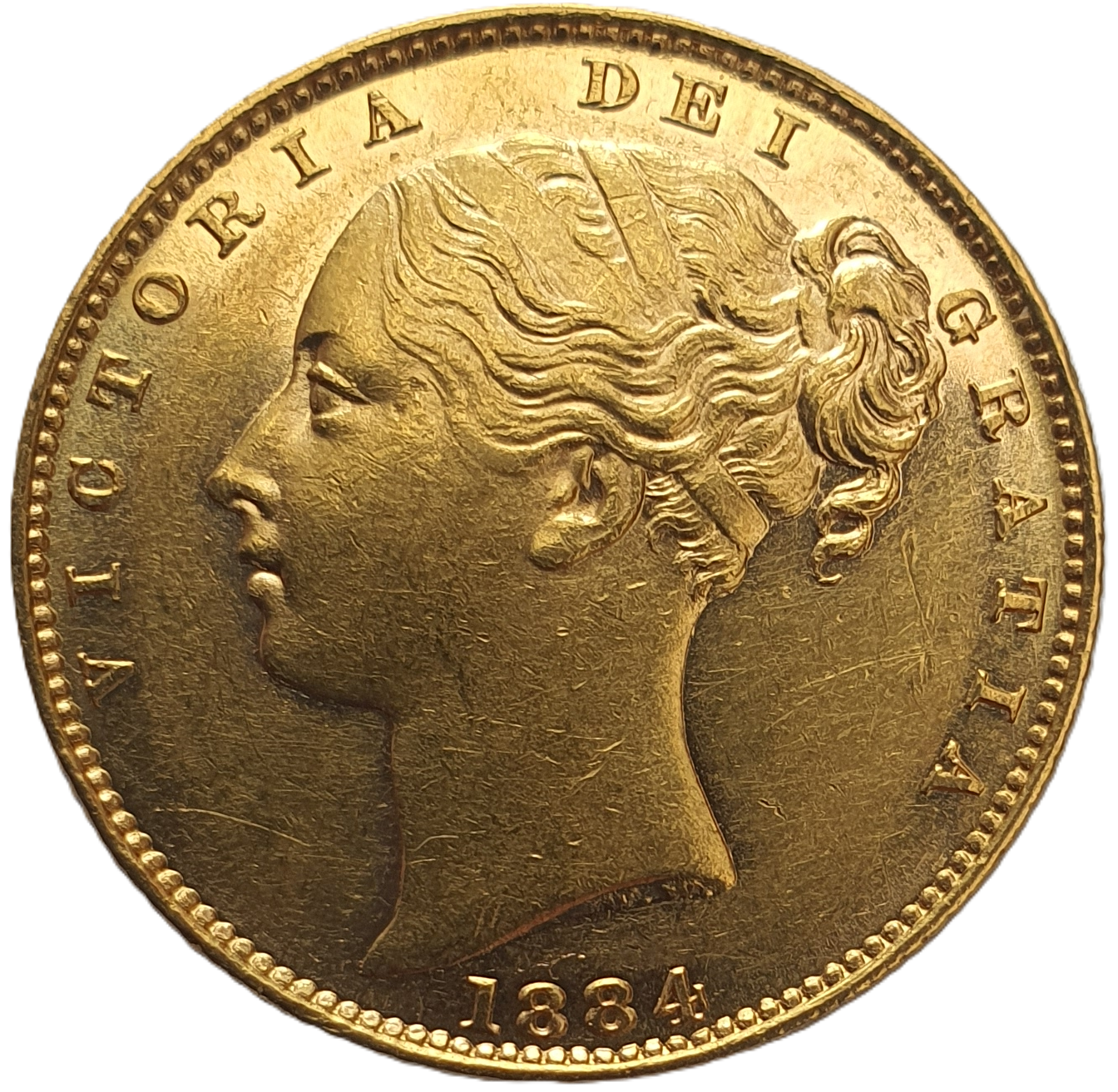 1884-M Queen Victoria Shield Reverse Sovereign