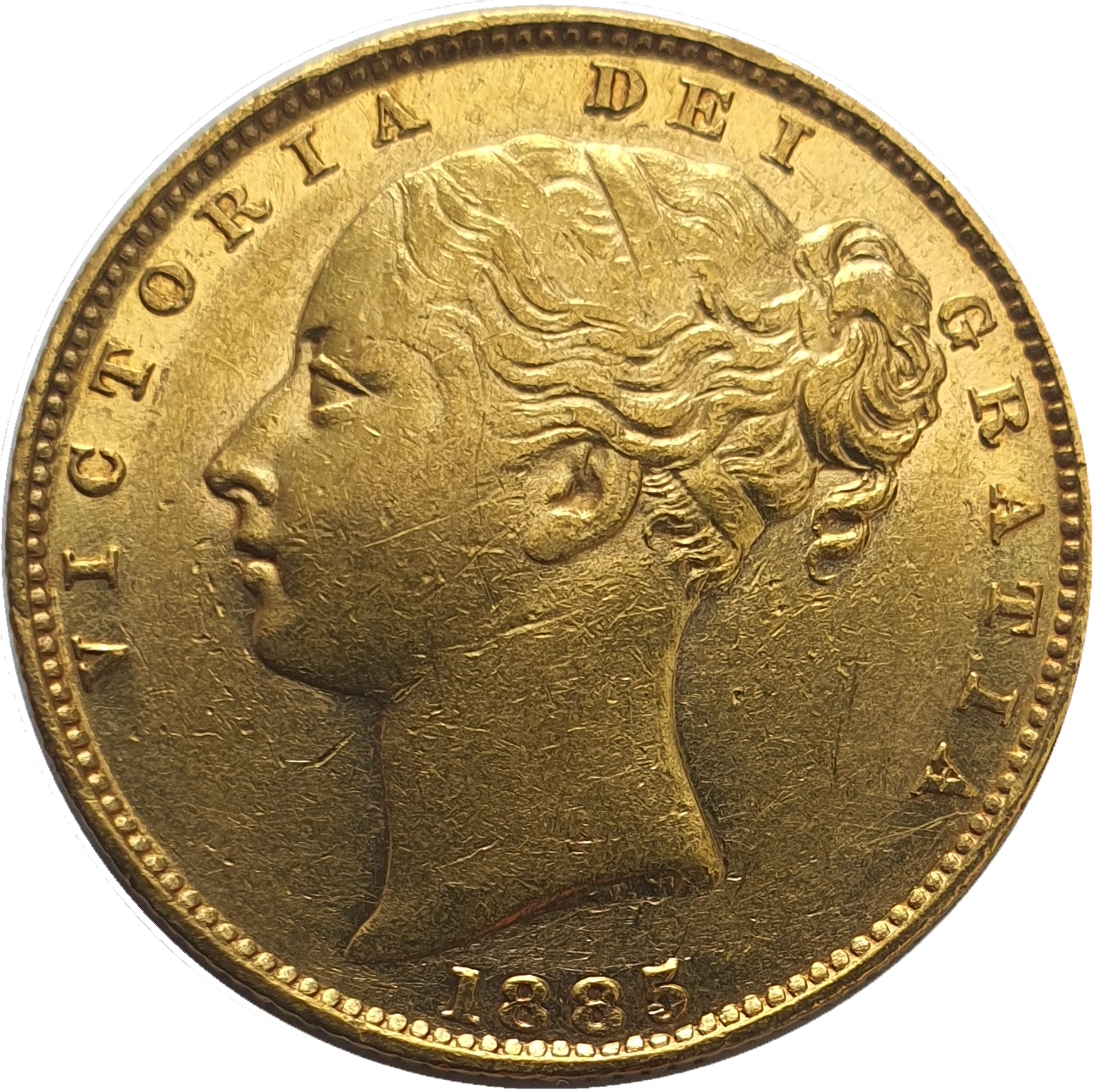 1885-M Queen Victoria Shield Reverse Sovereign