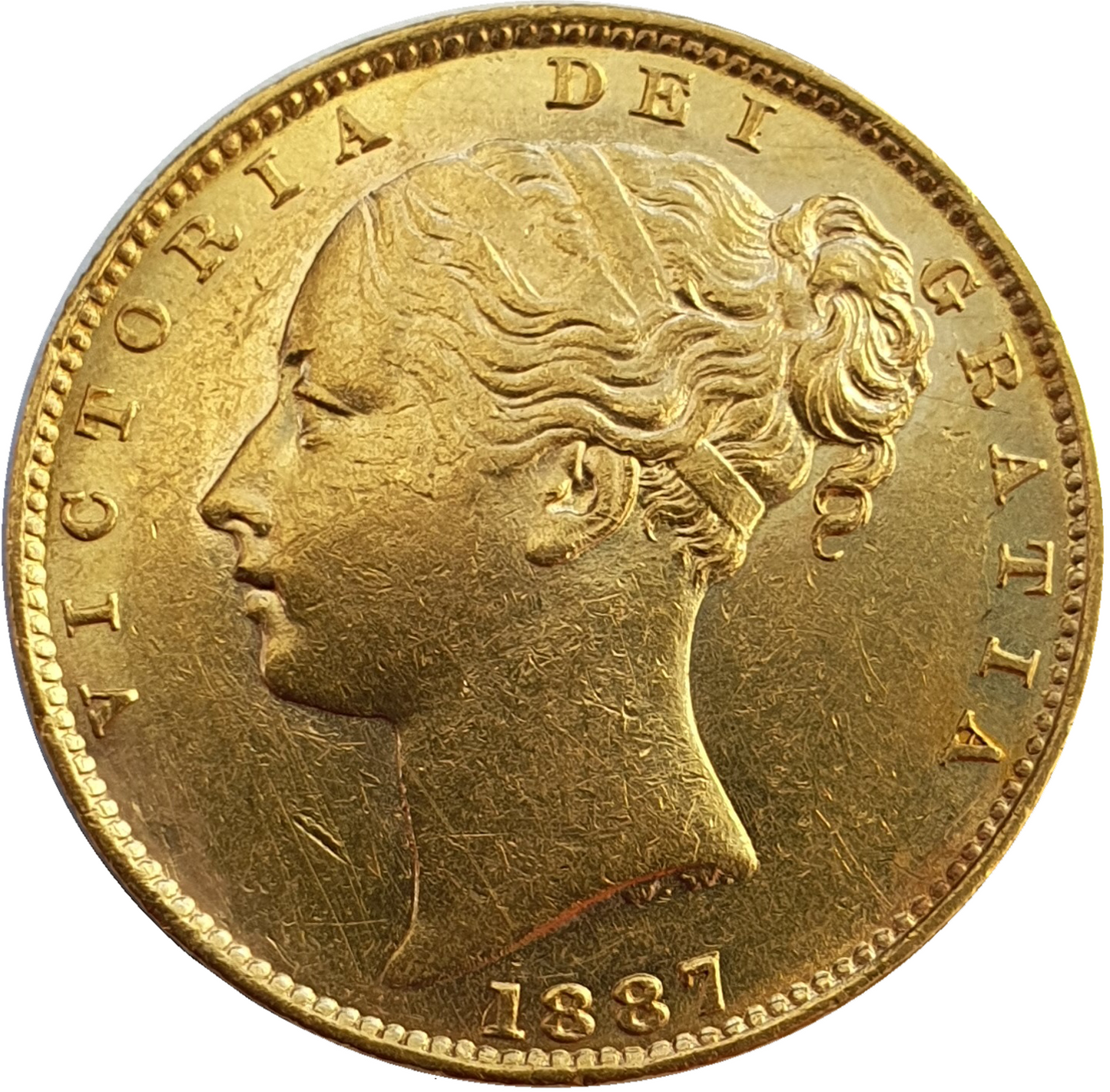 1887-M Queen Victoria Shield Reverse Sovereign - Marsh R3