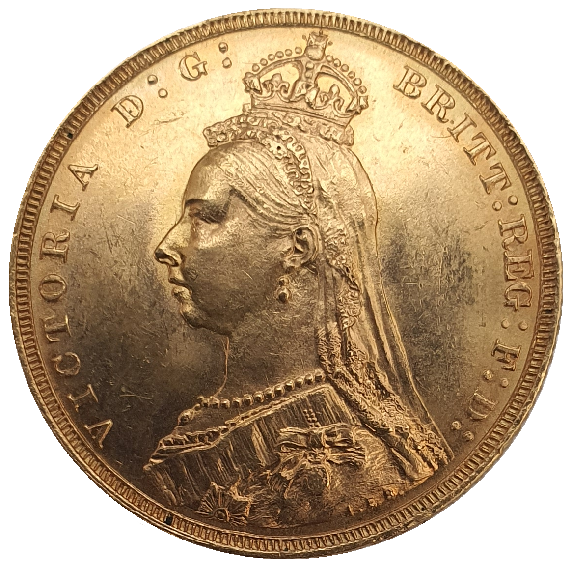 1888-M Queen Victoria Jubilee Head Gold Sovereign - (Second Bust) DISH M10