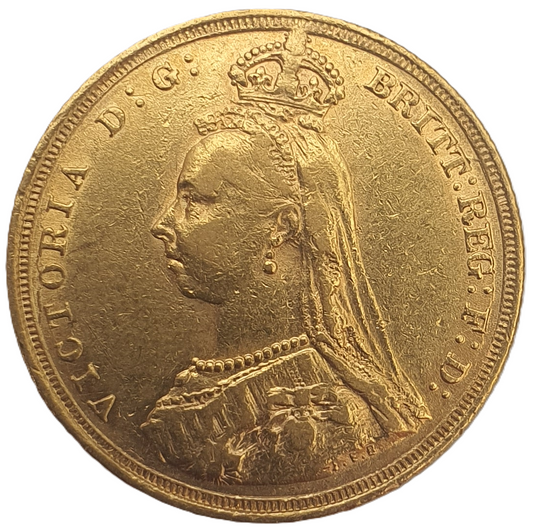 1888-S Queen Victoria Jubilee Head Gold Sovereign - DISH S9 - First Bust