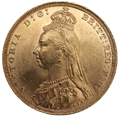 1890-S Queen Victoria Jubilee Head Gold Sovereign - DISH S14 - AUNC