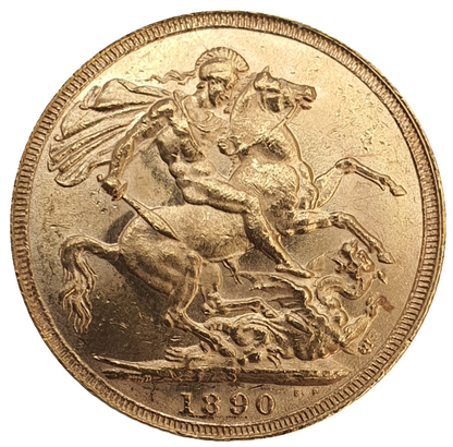 1890-S Queen Victoria Jubilee Head Gold Sovereign - DISH S14 - AUNC