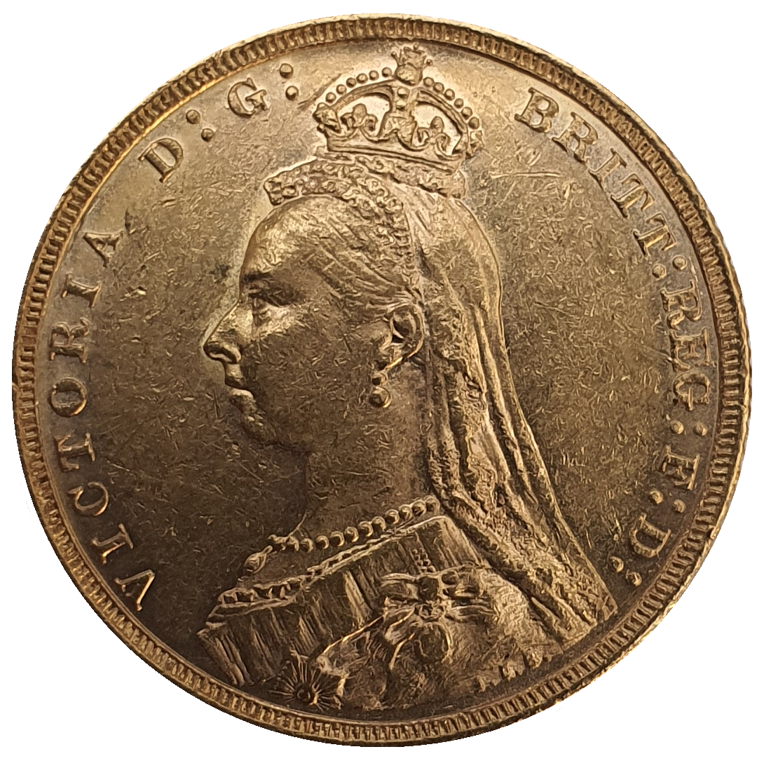 1891-M Queen Victoria Jubilee Head Gold Sovereign - DISH M15 Short Tail R5