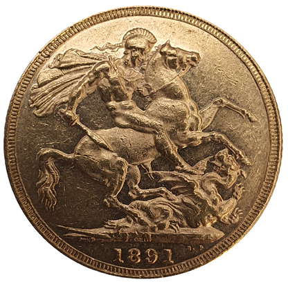 1891-M Queen Victoria Jubilee Head Gold Sovereign - DISH M15 Short Tail R5