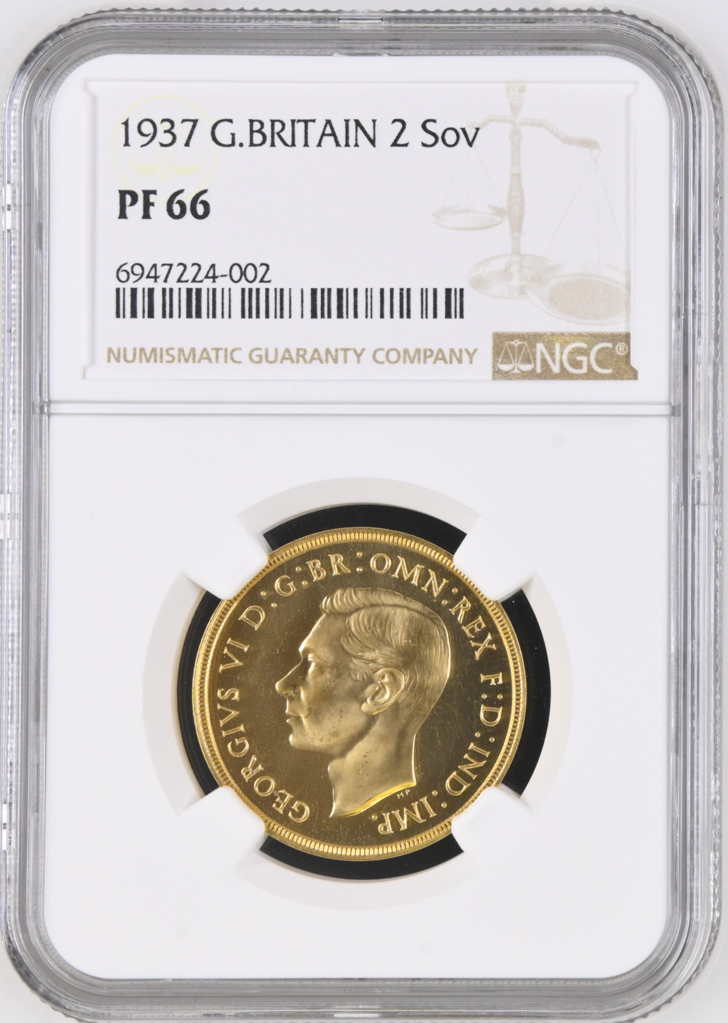 1937 King George VI Proof Specimen Double Sovereign - NGC PF-66